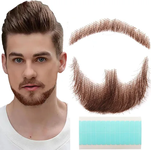 Vista 9 de Fake Mustache Fake Beard Realistic 100% Human Hair for Halloween MenMakeup Negro