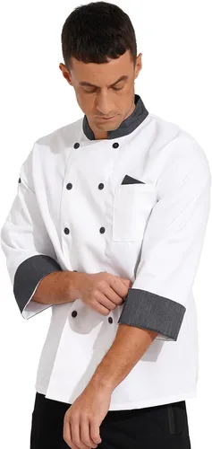 Vista 3 de Abrigo de chef unisex para hombre, chaqueta de chef de trabajo de doble botonadura