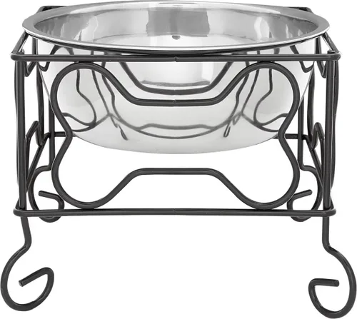 Vista 7 de YML Soporte de hierro forjado de 5 pulgadas con pequeño tazón de alimentador doble de acero inoxidable