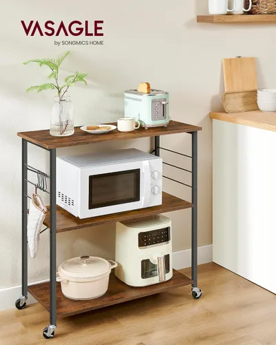 Vista 2 de VASAGLE Estante de cocina con ruedas, carrito de servicio de 31.5 pulgadas con 3 estantes, carrito de cocina, estante de microondas, para mini