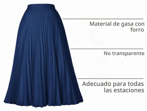 Vista 4 de GRACE KARIN Falda de gasa plisada con cintura alta y elástica, de longitud midi, estilo swing, línea A, para mujer Azul marino
