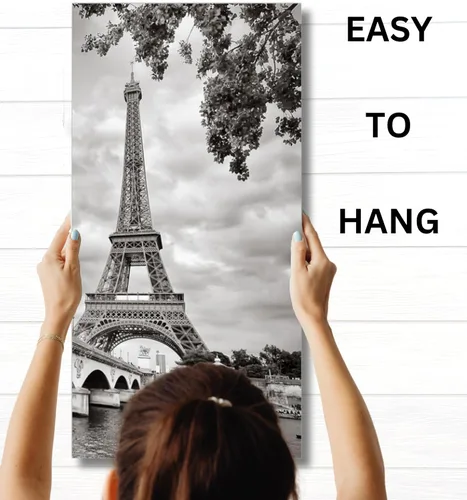 Vista 5 de París - Lienzo decorativo para pared, juego de 2 piezas, impresiones decorativas de varios paneles divididos, imagen de la torre Eiffel en blanco
