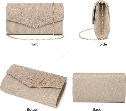 Vista 3 de Bolsos de noche para mujer con lentejuelas y purpurina para mujer bolso formal con sobre de diamantes de imitación para boda fiesta graduación