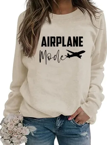 Vista 3 de Sudadera con estampado de letras divertidas para mujer, estilo avión, manga larga, para primavera y otoño