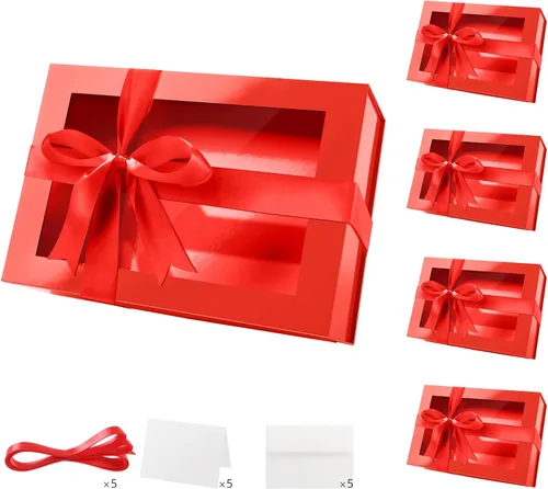 Vista 17 de PACKQUEEN Caja de regalo grande negra con ventana, 13.5 x 9 x 4.1 pulgadas, caja de regalo transparente para regalo, contiene cinta, tarjeta, caja