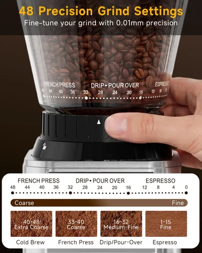 Vista 2 de IAGREEA Molinillo de café para uso doméstico, molinillo de café con rebabas