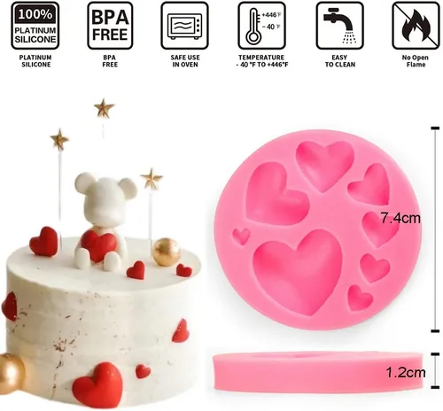 Vista 3 de Moldes de silicona con forma de corazón, 2 moldes de silicona de tamaño mixto, moldes en forma de corazón para chocolate, decoración de galletas