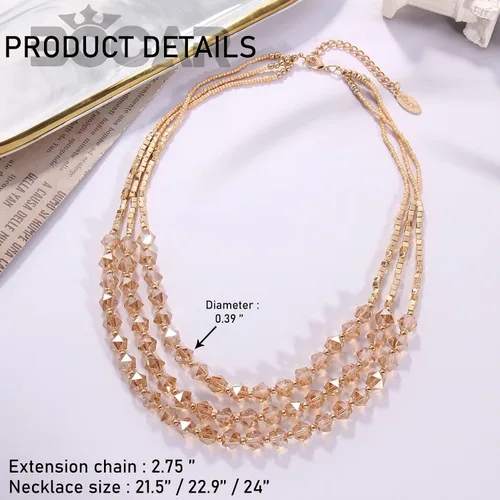 Vista 6 de Bocar Collar para mujer, collar de cuentas de 3 capas, joyería de moda, regalos de fiesta para ella