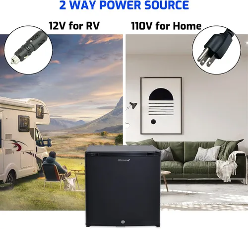 Vista 2 de Refrigerador Mini con cerradura Smad, refrigerador de 12V para vehículos recreativos de 1.0 pies cúbicos. Refrigerador compacto de 12V / 110V, sin