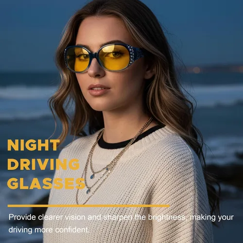 Vista 19 de LVIOE Gafas de conducción de visión nocturna envolventes antirreflejos con lente amarilla polarizada para mujer