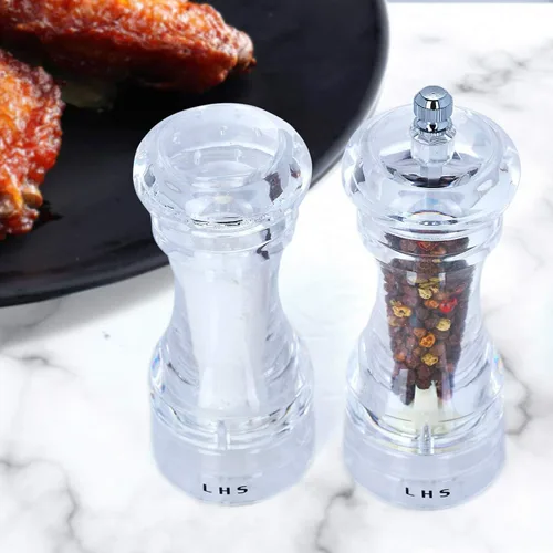 Vista 8 de LHS Molinillo de pimienta y salero, juego de 2 saleros y pimenteros con grosor ajustable, transparente