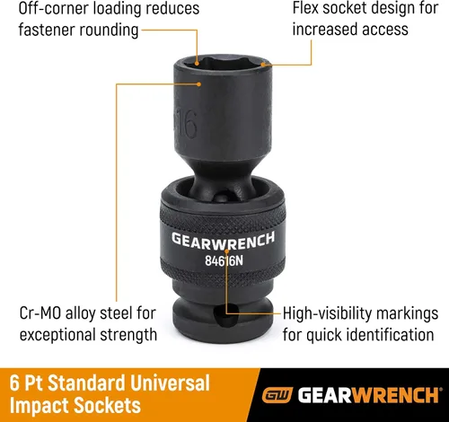 Vista 2 de GEARWRENCH 84938N - Juego de conectores de impacto universal estándar de 1/2 pulgada, 6 puntos, 13 piezas, SAE