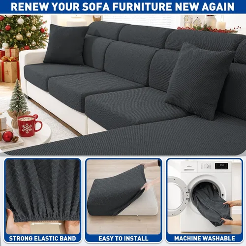 Vista 6 de ZNSAYOTX Fundas Elásticas Individuales para Cojines de Sofá Silla Cojín Fundas de Asiento de Sofá Fundas Protectoras Suaves de Reemplazo Patrón Negro