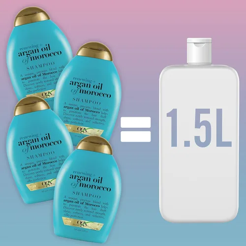 Vista 2 de OGX Champú Hidratante Renovador con Aceite de Argán Prensado en Frío de Marruecos, para Ayudar a Hidratar, Suavizar y Fortalecer el Cabello