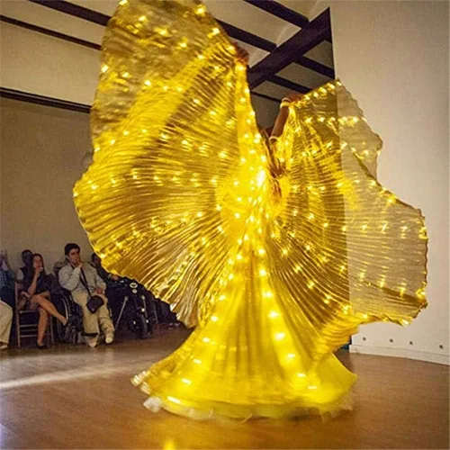 Vista 4 de Alas de LED Isis con luz brillante traje para danza del vientre con varas ropa para espectáculos carnaval o Halloween
