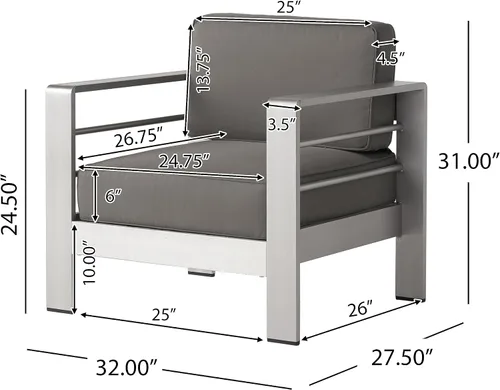 Vista 3 de Christopher Knight Home Cape Coral - Sillas de aluminio para exteriores con mesa auxiliar, color caqui y plateado