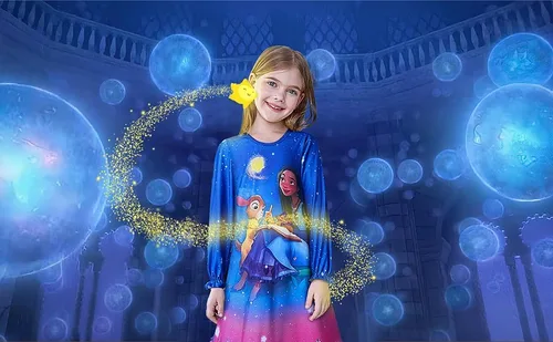 Vista 3 de Girls Dress Gown Short Ruffles Sleeve Costume Round Neck Dress Up for 3-12 Years Kids