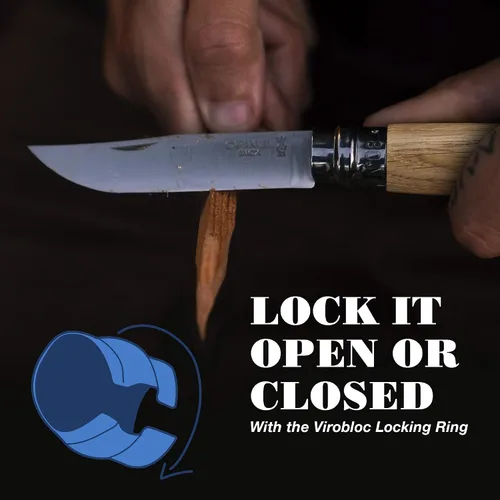 Vista 4 de Opinel Cuchillo plegable de acero inoxidable No.08 con mango de madera de roble