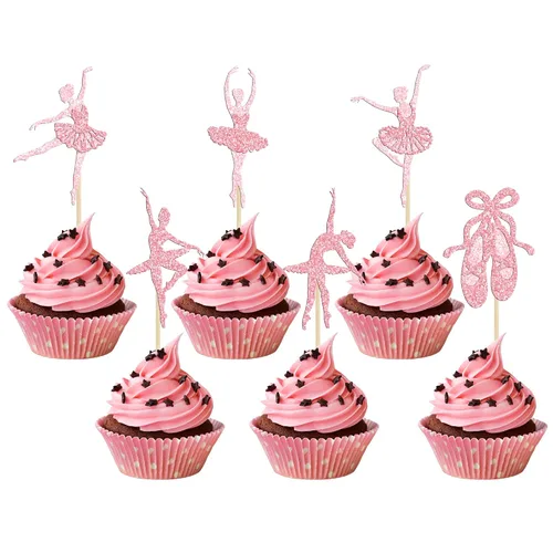 Vista 8 de Gyufise 30 piezas de tutú de bailarina para cupcakes con purpurina negra para ballerina, decoración de cupcakes para bailarina, baby shower, fiesta