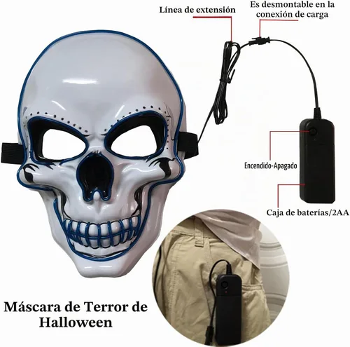 Vista 5 de OceanWings Máscara de Halloween con luz para suministros de recuerdo de fiesta con 3 modos Azul