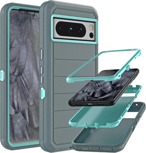 Vista 7 de YmhxcY Funda para Pixel 8 Pro con funda duradera de 3 capas a prueba de caídas/a prueba de golpes, funda de goma sólida para Google Pixel 8 Pro-Negro