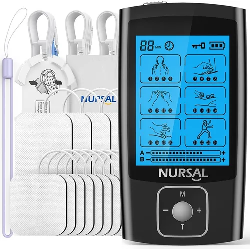 Vista 9 de NURSAL - Estimulador muscular de unidad TENS EMS para terapia de alivio del dolor, máquina eléctrica de 24 modos de doble canal; masajeador de pulso