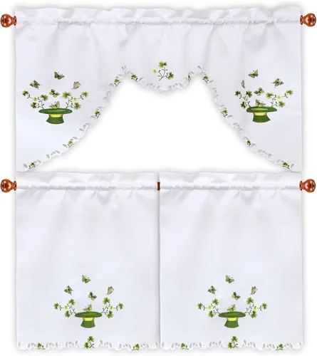 Vista 14 de Juego de cortinas bordadas de bastón de caramelo para ventana de cocina con cenefa y niveles para las fiestas navideñas (Bastón de caramelo)