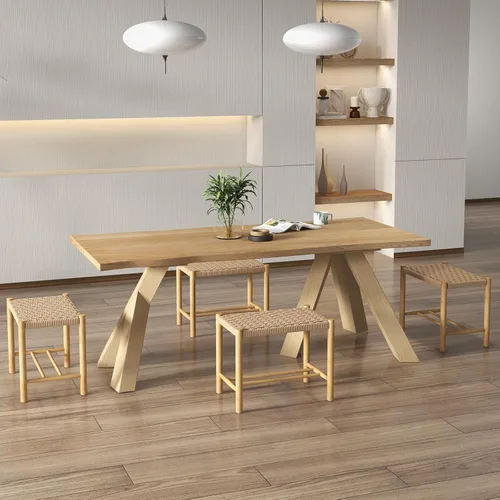 Vista 2 de Giantex Juego de 2 taburetes de madera, sillas bohemias sin espalda de 18 pulgadas de alto con patas de madera de goma, carga máxima de 330 libras