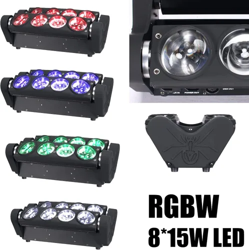 Vista 7 de 8x15W Spider Moving Head Light LED RGBW 4in1 Luz de escenario portátil, haz de fiesta estroboscópico DJ Iluminación DMX 512 y activado por sonido