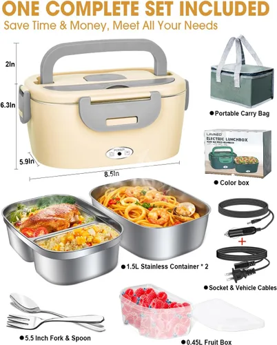 Vista 2 de LAVAED Lonchera Eléctrica Calentada para Adultos, Calentador de Alimentos Portátil - Calentador de Alimentos de Calentamiento Rápido de 80W