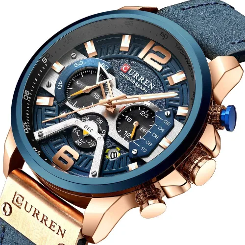 Vista 2 de FANMIS Reloj de pulsera para hombre de lujo, cronógrafo de negocios, analógico, resistente al agua, con correa de cuero