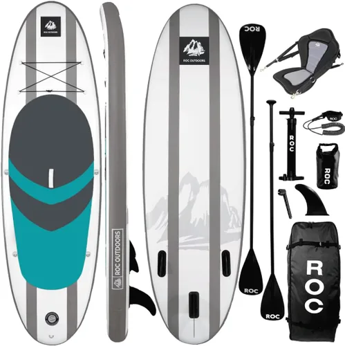 Vista 33 de Roc Tabla de remo inflable con accesorios y mochila de alta calidad, cubierta antideslizante, bolsa impermeable, correa, remo y bomba de mano.