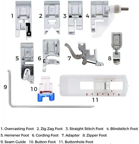 Vista 2 de HONEYSEW Juego de 11 pies prensatelas a presión para la mayoría de máquinas de coser estándar de vástago bajo Brother Singer Babylock.5011L-C