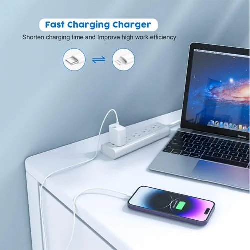 Vista 6 de Cargador de iPhone de 10 pies, bloque de carga rápida iPhone 14, cable USB C a Lightning de carga rápida de 10 pies y bloque de cargador de pared