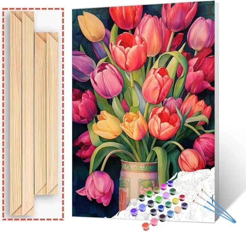 Vista 18 de Tucocoo Pintura de girasoles para ventana por números para adultos, kits de pintura al óleo digital sobre lienzo con pinceles y pigmento acrílico