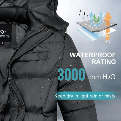 Vista 6 de FARVALUE Abrigos de invierno para hombre, chaqueta acolchada gruesa para invierno, parka acolchada con capucha