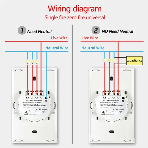 Vista 4 de Interruptor de luz táctil de pared inteligente WiFi de 2.4 GHz