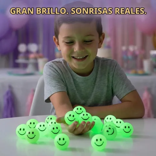 Vista 3 de Bedwina Bulk Bouncy Balls Glow in the Dark - (1inch / 27mm) Diameter, High Bouncing, Small Rubber Smile Face Bouncing Balls for Kids, Vending