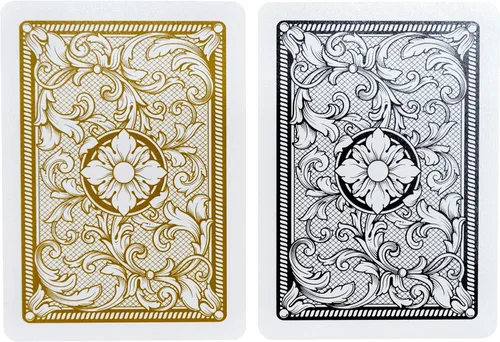 Vista 7 de Copag Legacy Design - Cartas de juego de 100% plástico, tamaño póker, índice Jumbo, juego doble negro/dorado