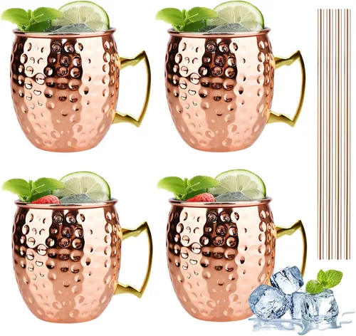 Vista 11 de TJ Moscow Mule - Juego de 2 tazas de mula, taza martillada negra, 17 onzas Negro
