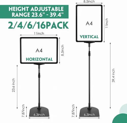 Vista 3 de Jutom Paquete de 2 soportes de pedestal ajustables de 8.5 x 11 pulgadas, soporte de aluminio resistente para letreros verticales y horizontales Negro