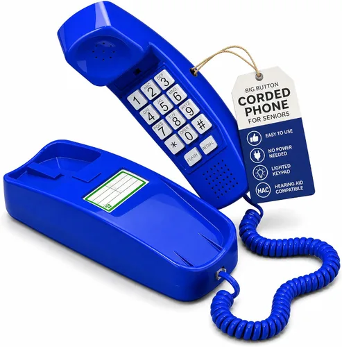 Vista 9 de iSoHo - Teléfono con cable de botón grande para personas mayores, teléfono fijo fácil de usar con teclado iluminado, auricular ergonómico y sin Negro