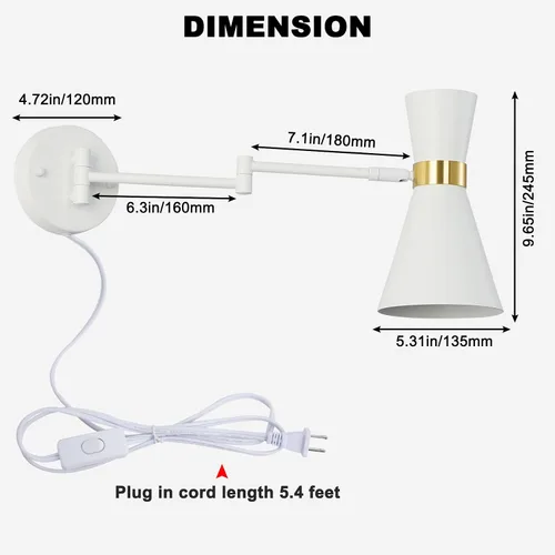Vista 7 de Moderno aplique de pared con brazo oscilante, lámpara de pared enchufable para mesita de noche, accesorios de pared universales ajustables e