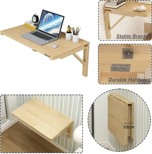 Vista 3 de Mesa de comedor plegable montada en la pared, mesas de hojas de caída para espacios pequeños, mesa de pared plegable para cocina, mesa de comedor