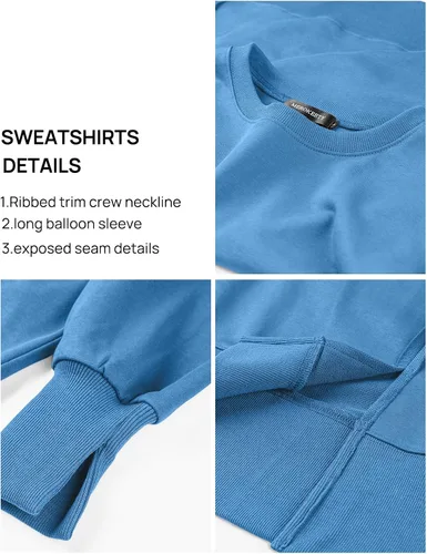 Vista 5 de MEROKEETY Sudadera holgada casual de manga larga tipo farol para mujer, cuello redondo, abertura lateral, 2023