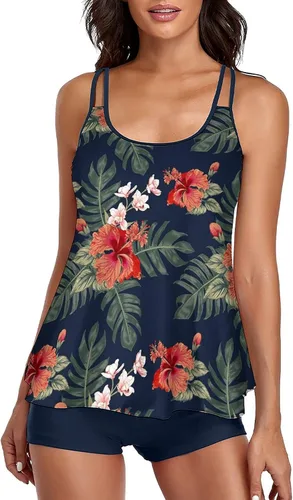 Vista 3 de Omichic Trajes de baño para mujer tankini para dos piezas blusa sin mangas con pantalones cortos