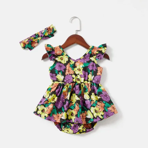 Vista 5 de Mommy and Me - Vestidos a juego con volantes florales y espalda descubierta, vestido de playa con cinturón autoatado para verano, mamá e hija