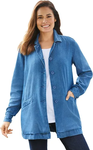 Vista 4 de Woman Within Chaqueta vaquera con espalda plisada para mujer, Multi