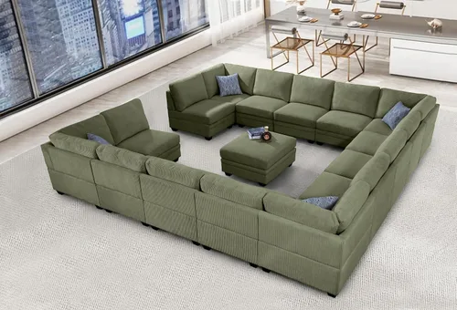 Vista 30 de Legend Vansen - Sofá modular de gran tamaño, sofá de pana en forma de U/L con otomana, asiento profundo y cojín extraíble, fácil montaje para sala
