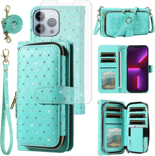 Vista 52 de Funda para teléfono iPhone 6 6S con cremallera y protector de pantalla con protector de pantalla, correa de cordón cruzado, ranura para iPhone 6 Six